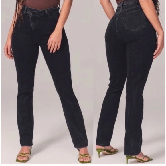 NWT Abercrombie & Fitch 90s Slim Straight Ultra High Rise Jeans Black Sz 30 - Picture 1 of 14